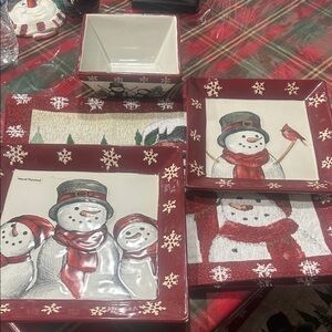 Festive Snowman Dinnerware Set - Red and White